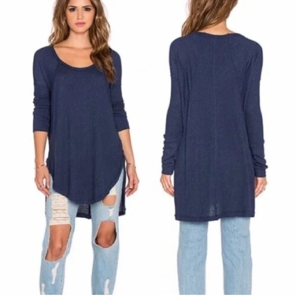 Free People Ventura Thermal Tee Navy Blue Heather Size: XS